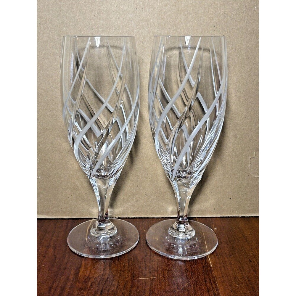Mikasa Windlass Water Goblet Cut Clear Blown Crystal Glass With Swirls Vintage